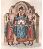 Полукруглая печь с изразцами, расписанными по сырой эмали.