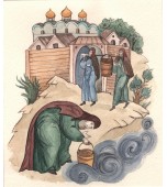 Полукруглая печь с изразцами, расписанными по сырой эмали.