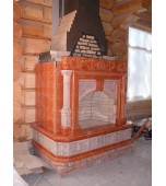 Монтаж изразцового камина с шамотными деталями.