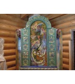 Монтаж изразцового камина с панно «жар – птица»