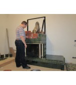 Монтаж изразцового камина с двусторонней топкой.