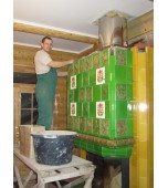 Монтаж изразцового камина с кронштейнами.