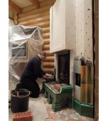 Монтаж изразцового камина с панно «жар – птица»