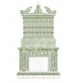 Большой изразцовый камин в доме из архангельской корабельной сосны.